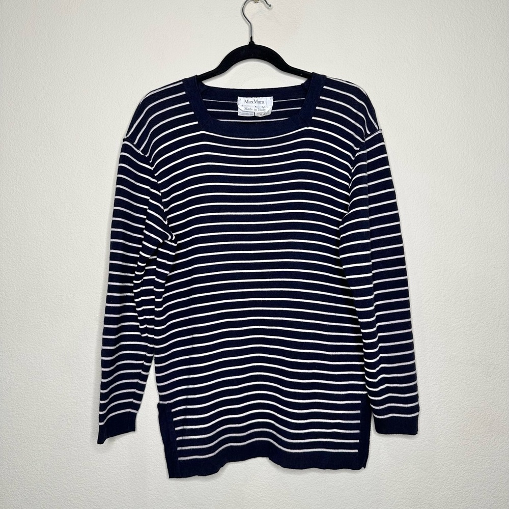 MaxMara Striped Square Neck Sweater in Navy Blue size Medium